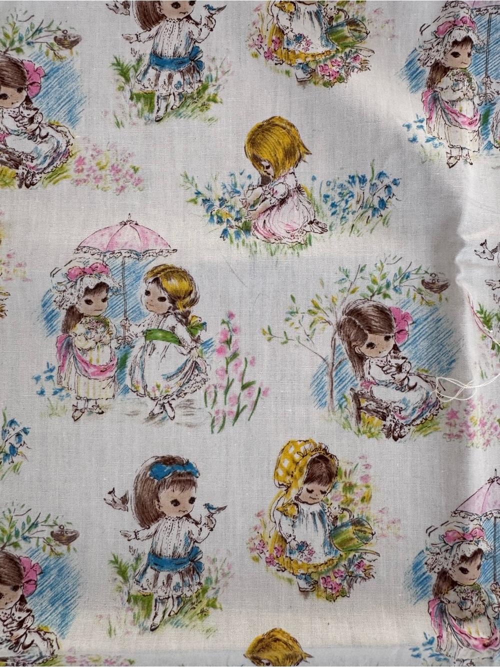 VINTAGE 1960'S Storybook Little Girls 44" x 35" Cottagecore Nursery Fabric - Picture 4 of 12
